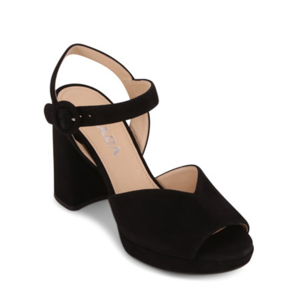 Prada Black Suede V Platforms Sandals with Box